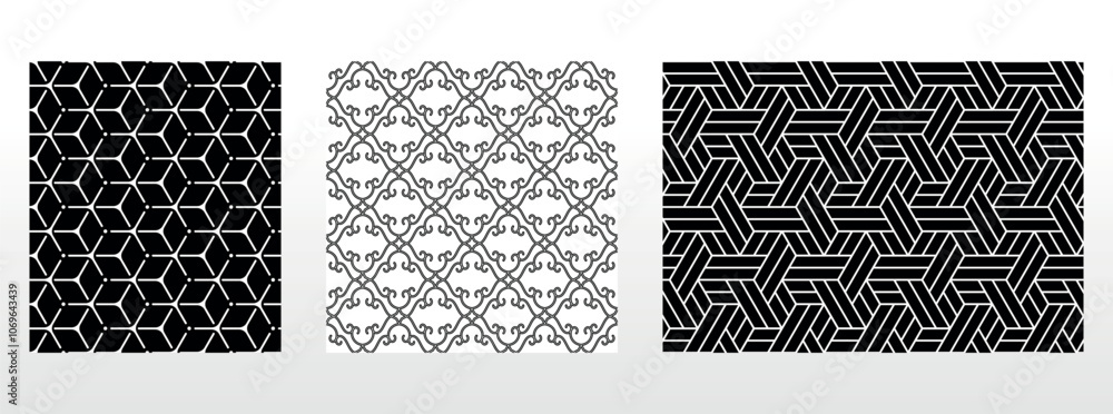 Aufkleber Geometric set of seamless black and white patterns. Simple vector graphics.