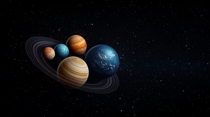 Naklejka premium Cosmic Planets Solar System Space Exploration Galaxy Background Astronomy Celestial Bodies Stars