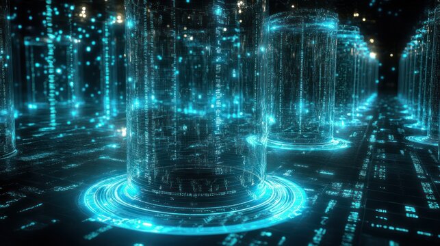 A quantum computer simulation with advanced holographic projections of data flowing through a 3D quantum circuit, reflecting the possibilities of quantum cryptography and advanced computing power