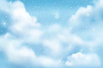 Winter Wonderland  Cloud Flat Illustration with Watercolor Sky and Snowflakes