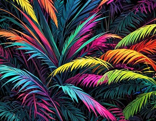 Stunning Vibrant abstract design featuring palm leaves with neon colors.