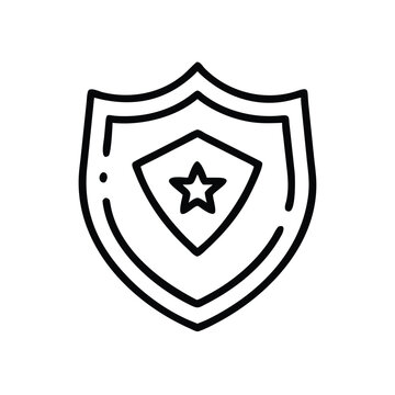 recommend clip art: Shield Icon with Star Emblem, Minimalist outline of a shield featuring a star emblem, representing protection, quality, excellence, and trusted security.
                    