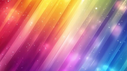 A vibrant, colorful abstract background with diagonal lines and sparkling effects.