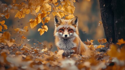 Fox enjoys autumn in a minimalistic landscape