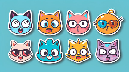 Cute Cat Stickers  Cartoon Animal Emojis  Funny Cat Faces  Kawaii Stickers