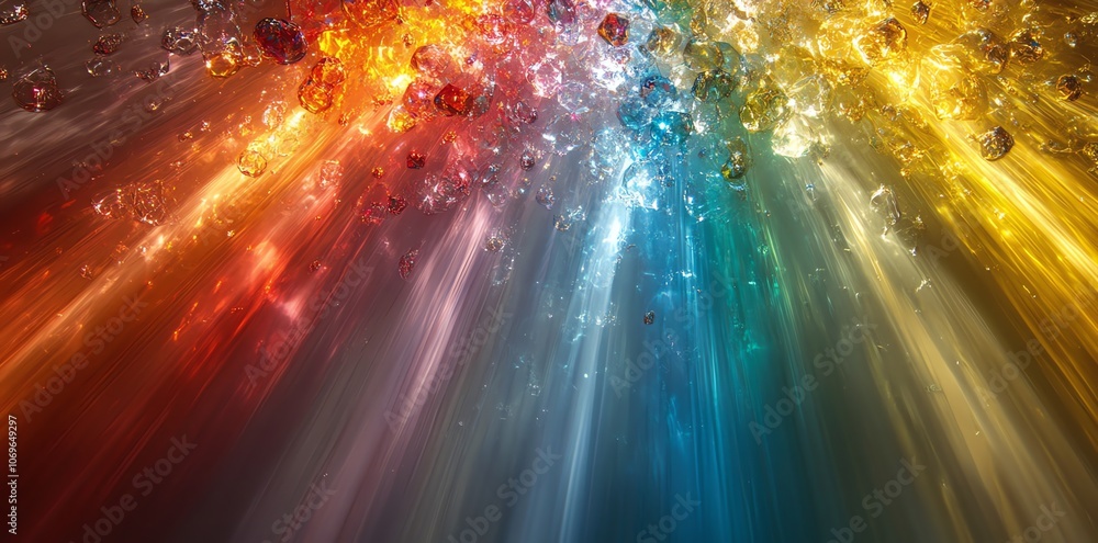 Aufkleber abstract underwater shot with colorful light rays and bubbles.