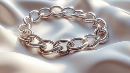 Fototapeta premium Shiny metal chain illustration with ample space for text against a clean white background.