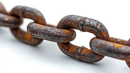 Fototapeta premium Single metal chain isolated against a white background, symbolizing strength or connection.
