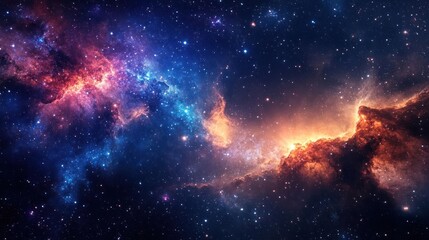 A vibrant cosmic scene showcasing colorful nebulae and stars in the vastness of space.
