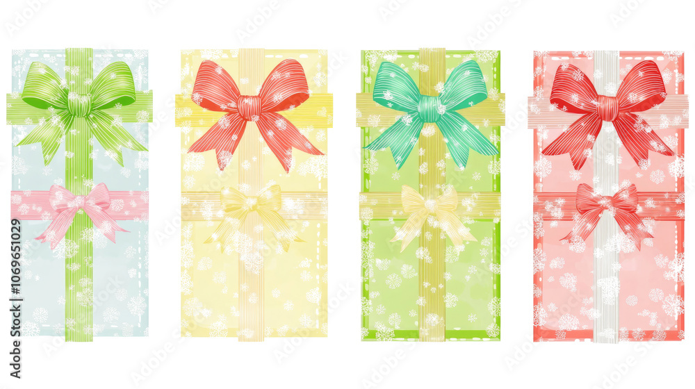 Poster colorful gift boxes with bows isolated on a transparent background generative ai