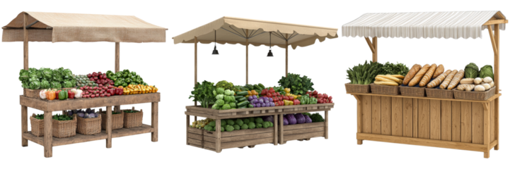 Vibrant Market Stalls Displaying Fresh Produce and Breads in a Rustic Setting