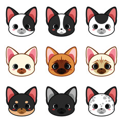 Pack of 9 French Bull Dogs vector