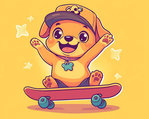Fototapeta premium Playful Cartoon Dog Skateboarding with Joy