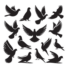 Silhouette set of dove