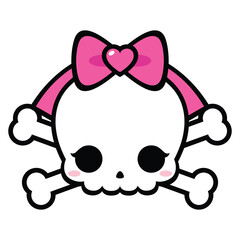 Cute Kawaii Skull wearing pink bow with bones 