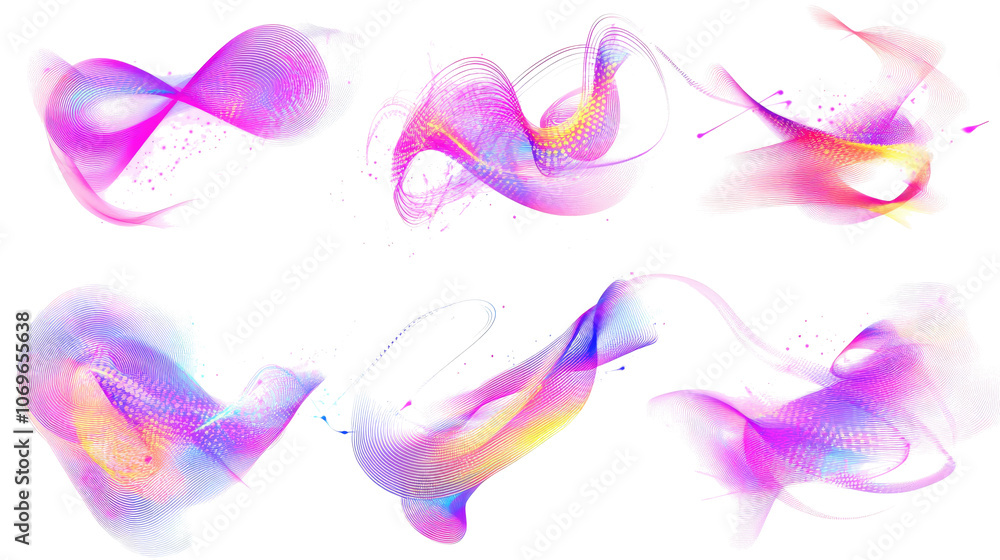 Poster collection of colorful energy swirls in a neon hue design set generative ai