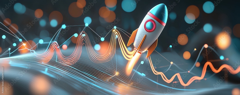Poster explore the dynamic growth of market trends with a rocket-powered graph visualization to enhance you