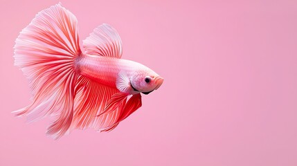 Obraz premium A pink fish with a long tail is swimming in a pink background