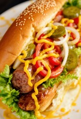 Gourmet Delight: A Mouthwatering Hot Dog with Fresh Ingredients