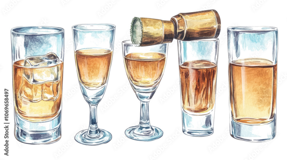 Poster collection of tequila glasses clinking in a toast generative ai