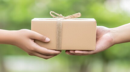 Delivery driver and customer exchange package in friendly gesture