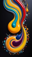 Vibrant abstract fluid art with colorful swirls on dark background