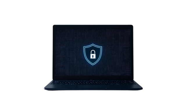 PNG, Cyber ​​Security Awareness Month, laptop isolated on white background, generated by Generative AI technology.
