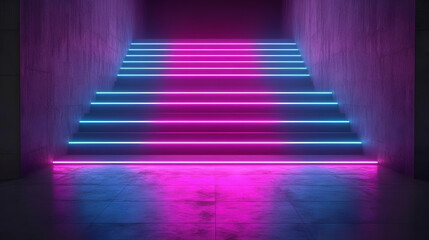 Obraz premium Neon Glow Staircase 3D Illustration