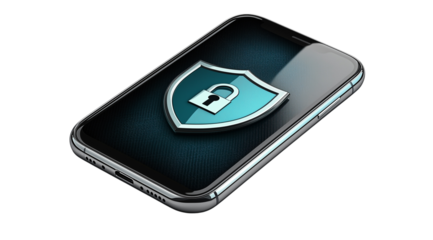 PNG, Cyber ​​Security Awareness Month, smartphone isolated on white background, generated by Generative AI technology.