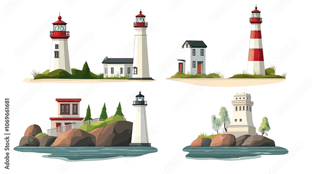 Poster lighthouses and coastal structures on transparent background generative ai