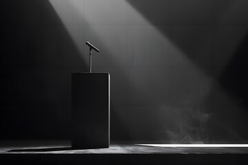 Formal presentation podium with classic microphone, ready for speeches in an elegant setting.