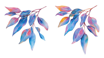 Vibrant Watercolor Eucalyptus Branches on Transparent Background Generative AI