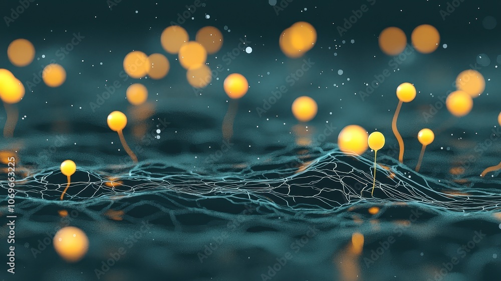 Poster abstract data network glowing lines digital landscape technology background