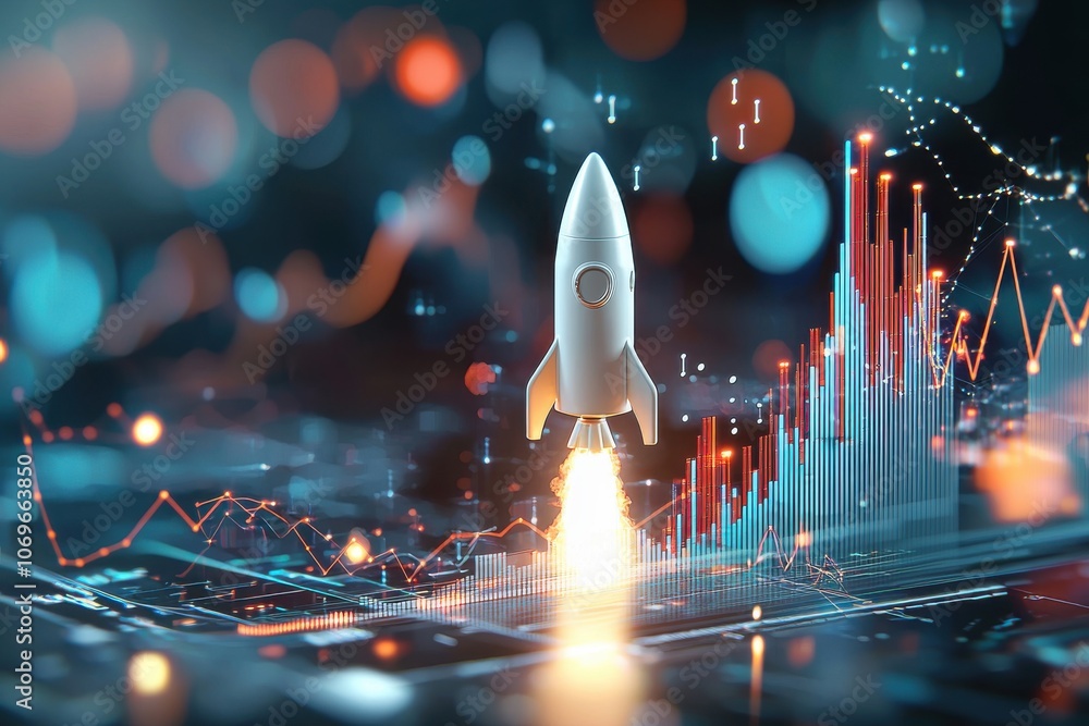 Poster boost your economic growth with upward trending graphs and rocket-like performance metrics