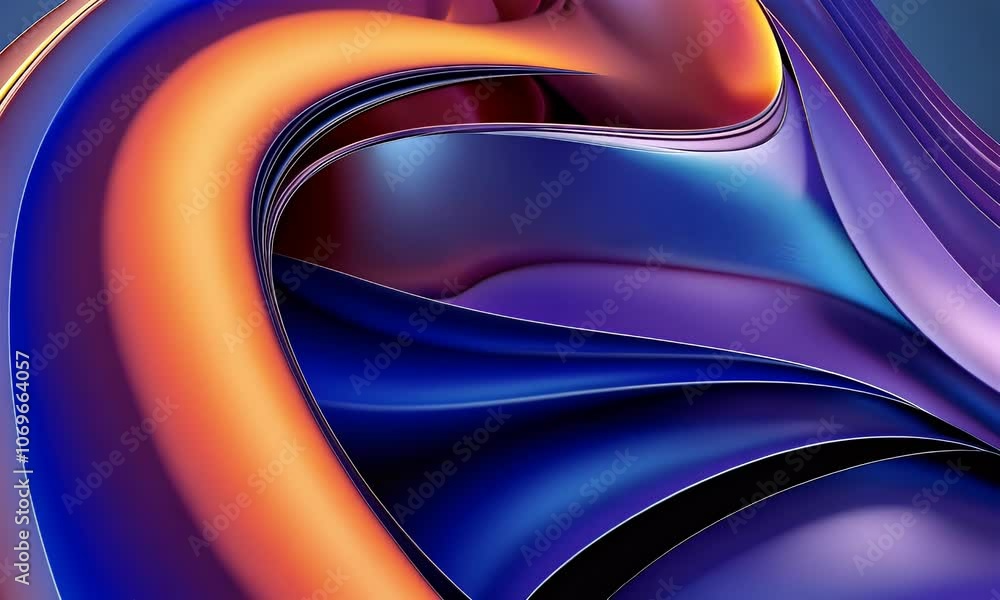 Poster abstract background with colorful wavy lines on blue, simple shapes in the style of 3d render, digit