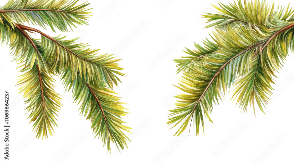 Poster stylized palm tree branches isolated on a transparent background generative ai
