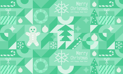Christmas abstract geometric background. Merry Christmas pattern, wallpaper, banner, festive cover design Winter Celebration. Seamless festive vector mosaic, minimal scandinavian ornament