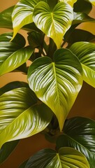 "Golden Glow: Close-Up of a Lush Plant with Warm, Sunlit Leaves"