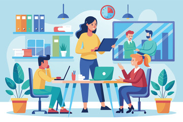 Modern Office Team Collaborating on Project During the Day