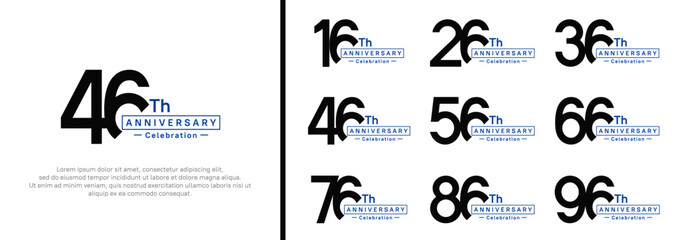 anniversary logotype set. vector design black and blue color for special moment
