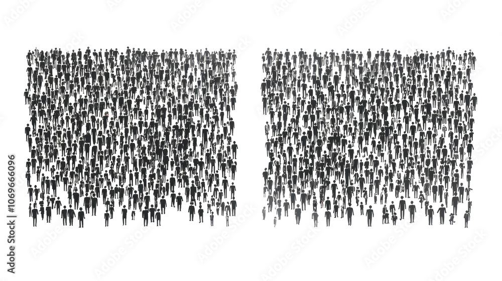 Poster crowd silhouettes in different poses on transparent background generative ai