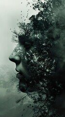 Surreal Portrait: Human Face Emerging from a Forest