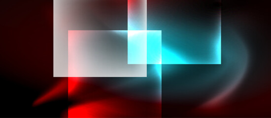 Fototapeta premium Glass squares with neon shiny light abstract background