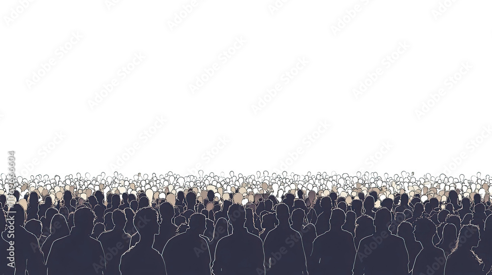 Poster silhouettes of crowds gathering at an event on a transparent backdrop generative ai