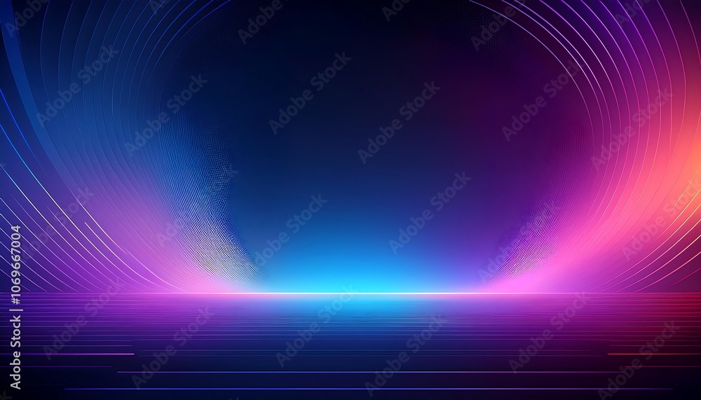Poster Abstract background with glowing neon lines and a reflective surface.
