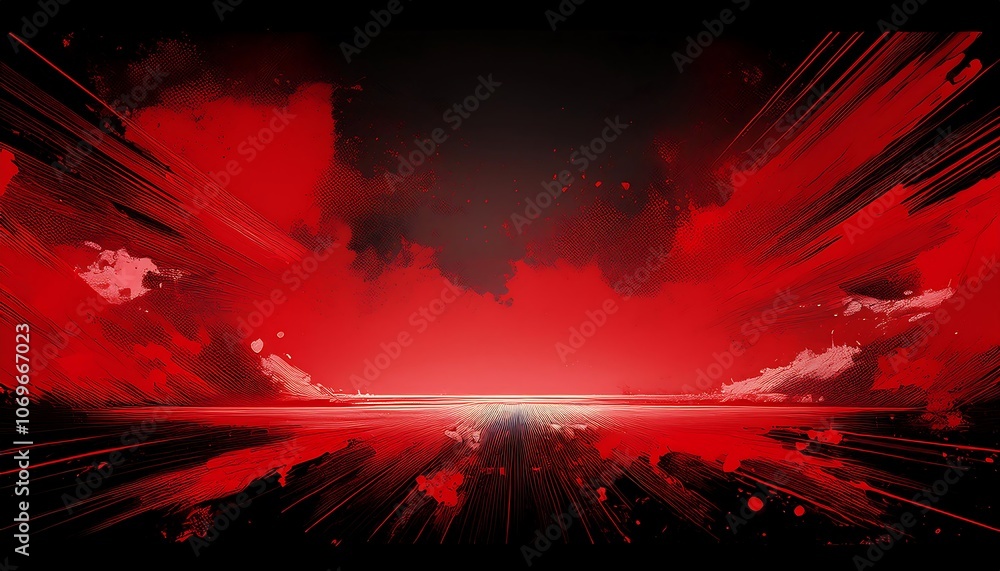 Aufkleber abstract red and black background with a light at the horizon.