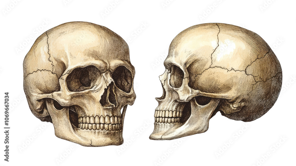 Poster detailed skull frames collection on a transparent background generative ai
