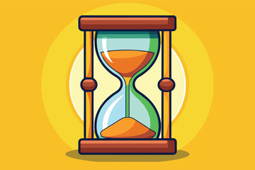 Cartoon Illustration of a Wooden Hourglass Against a Yellow Background