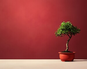 Obraz premium A small tree is in a red pot on a table