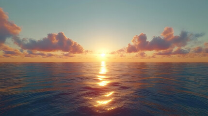 Fototapeta premium Ocean Sunset 3D Illustration